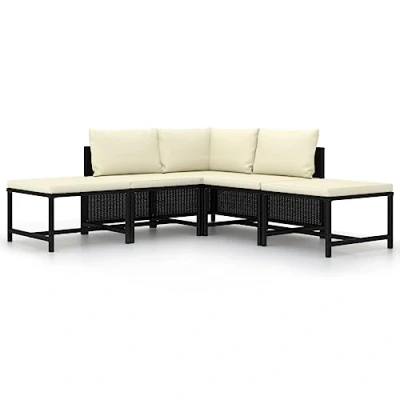 Abbildung von vidaXL Gartenmöbel 5 TLG. mit Auflagen Lounge Sofa Sitzgruppe Mittelsofa Ecksofa Fußhocker Sitzgarnitur Gartenset Gartensofa Schwarz Poly Rattan