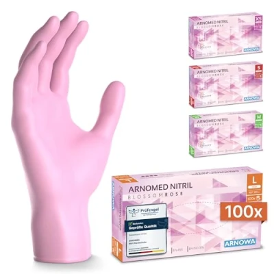 Abbildung von ARNOMED Nitril Einmalhandschuhe 100 Stück/Box, L, rose, latexfreie Einweghandschuhe, puderfreie Nitrilhandschuhe, in Gr. S, M &amp; L verfügbar