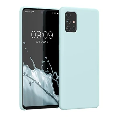 Abbildung von kwmobile Hülle kompatibel mit Samsung Galaxy A71 Silikon Handy Case Handyhülle weiche Oberfläche kabelloses Laden Cool Mint