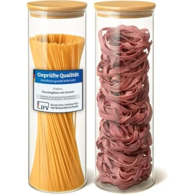 Abbildung von Praknu Vorratsdose 2er Set Groß Spaghetti Vorratsgläser mit Deckel Aufbewahrungsglas, Borosilikatglas, (Set, 2 tlg), Aufbewahrung Küche Lebensmittel aus Glas Luftdicht Bambusdeckel