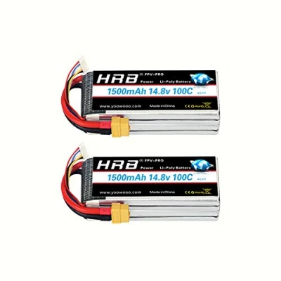 Abbildung von HRB 4S Lipo Akku 1500mAh 14.8V 100C Pack mit XT60 Plug für UAV Drohne FPV Rennen RC Auto Boot Quadcopter (2 Pack)