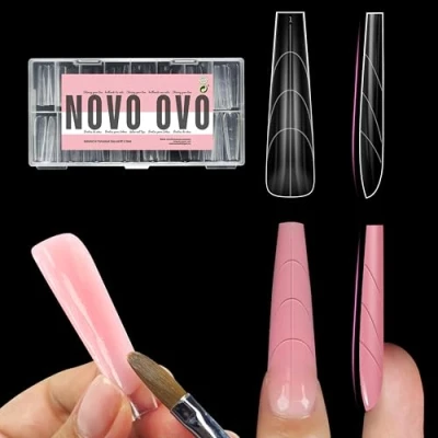Abbildung von NOVO OVO Nail Dual Forms (Natural), konische quadratische (natürliche) Nagel Doppelformen für Polygel Verlängerung, XL XXL wiederverwendbare Vollabdeckungs Acryl Nägelformen, 150 Stück, 15 Größen