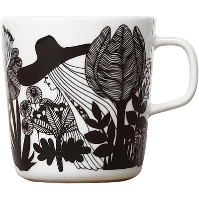 Abbildung von Marimekko Siirtolapuutarha Oiva Becher/Henkelbecher/Kaffeetasse 0,4 l weiß/schwarz/orange