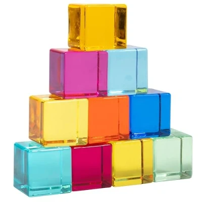 Abbildung von TickiT® 73550 Regenbogen Bauklötze aus Acryl 10 bunte Edelsteinwürfel, Motorik und Sinnesspielzeug, Stapelspielzeug, Lernspielzeug für Kinder, ab 3 Jahren