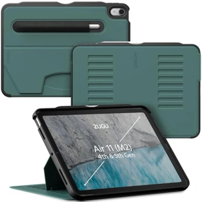 Abbildung von ZUGU CASE iPad Air M2 6. / 5. 4. Generation (2024/2022 2020) 11/10.9 Zoll schlanke Schutzhülle 8 Winkel Ständer magnetisch, Aufladen Stiftes Auto Sleep/Wake UP [ Kieferngrün ]