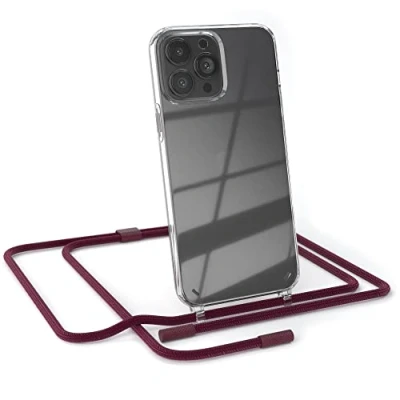 Abbildung von EAZY CASE kombinierbare Handyketten kompatibel mit iPhone 13 Pro Max, Transparente Silikon Hülle rundem Umhängeband, abnehmbar durch abschraubbare Endstücke, Band, zum Umhängen, Beere