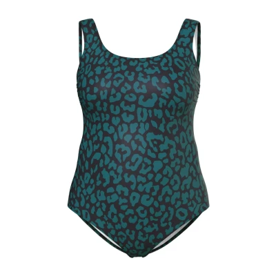 Abbildung von Ulla Popken ET Motif LÉOPAR Badeanzug, Damen, Größe: 42/44, Dark green