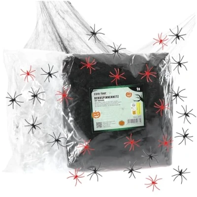 Abbildung von com four® 26 teiliges Deko Set für Halloween 400g dehnbares Spinnennetz mit 24 Spinnen in 3 Farben gruselige Spinnengewebe als Dekoration Halloween, Fasching, Horror oder Mottopartys