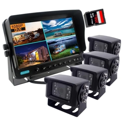 Abbildung von CAMSLEAD 10 Zoll Monitor 1080P Rückfahrkamerasystem, DVR Recorder, Unterstützung Einer 256 GB SD Karte, 4 Kanal Eingang, Quad Split Screen,1080P Rückfahrkamera für LKW, Anhänger, Wohnmobil, Wohnwagen