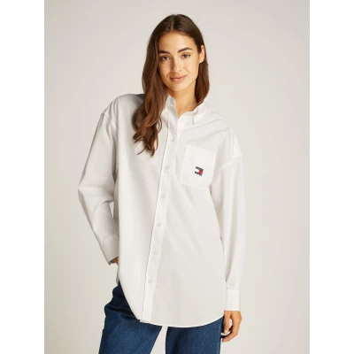 Abbildung von Tommy Jeans Badge Poplin EXT Bluse, Damen, Größe: Medium, Ecru