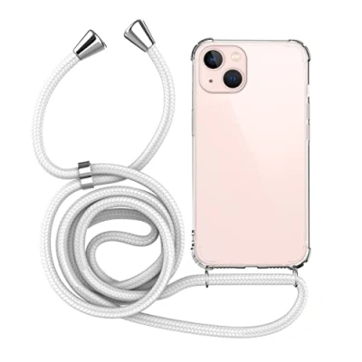 Abbildung von MyGadget Handykette für iPhone 13 Mini [ TPU Hülle mit verstellbaren Band ] Handyhülle Handyband zum Umhängen Kordel Schnur Case Schutzhülle Weiß