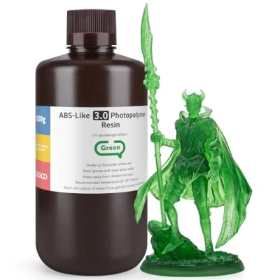 Abbildung von ELEGOO 405nm ABS Like Resin 3.0, UV Curing 3D with High Precision, Non Brittle, Improved Strength and Toughness for LCD/DLP Printers Photopolymer Clear Green 1000g