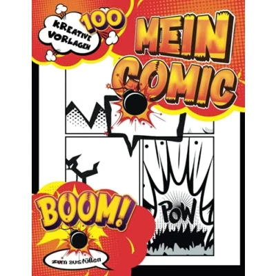 Abbildung von Heft Comic Bücher: Leeres Buch zum Erstellen eigener Comics mit 100 einzigartigen leeren Seiten, 3 6 Panels und Beschriftungsblasen