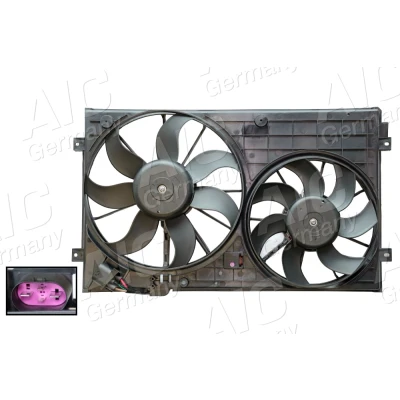 Abbildung von AIC 54589 Lüfter 360/295 12 elektrisch mit Kühlerlüfterrahmen (Zarge) Elektromotor VOLKSWAGEN: Touran I, Golf 5 Schrägheck, Caddy 3 Kombi