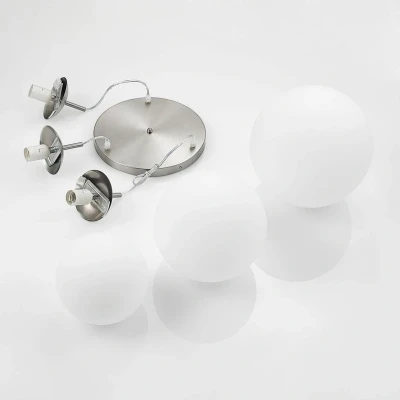 Abbildung von Lindby Hängeleuchte Heleska, dimmbar, Leuchtmittel nicht inklusive, Modern, Metall, Glas, nickel matt, opalweiß, 3 flammig, E27