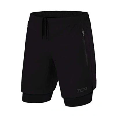 Abbildung von TCA Ultra Laufhose Herren 2 in 1 Kurze Sporthose Trainingsshorts Laufshorts mit integrierter Kompressionshose und Reißverschlussfach Schwarz (2X reißverschlusstasche), M