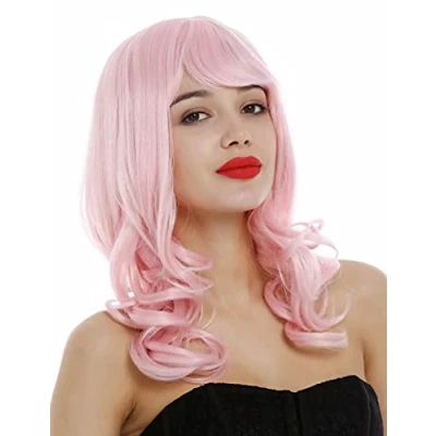 Abbildung von WIG ME UP 3001 T2333 Perücke Damen lang Locken wellig Pony Cosplay helles Rosa