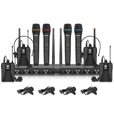 Abbildung von D Debra Audio AU800 Pro UHF 8 Kanal Kabelloses Mikrofonsystem mit 4 Hand und Bodypack kabellosen Handmikrofone, Metall Empfänger, ideal für Karaoke Kirchenparty (4 Bodypack)