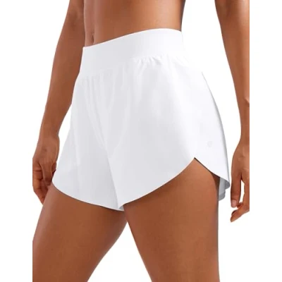 Abbildung von CRZ YOGA Damen Mid Waist Running Shorts Seitliche Splits Sport Workout Kurze Hose Leichte Atmungsaktive Sporthose Laufhose Weiss 40