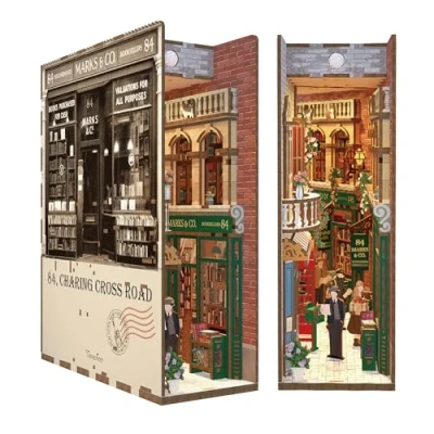 Abbildung von Tonecheer DIY Book Nook Kit Modellbausatz 3D Puzzle aus Holz für Erwachsene zum Baue Miniatur Haus Puppenhäuser Bastelset mit Licht Personalisierte Geschenke(84 Charing Cross Road)