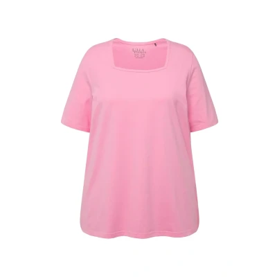 Abbildung von Ulla Popken Carree Ausschnitt Halbarm Tshirt basic, Damen, Größe: 42/44, Light pink