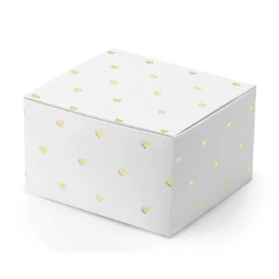Abbildung von PartyDeco Geschenkbox mit Herzen 6x3.5x5.5cm 10er Set Gastgeschenke Geschenkschachtel Hochzeit weiß Gold