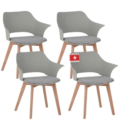 Abbildung von Albatros International Esszimmerstuhl AALBORG 4er Set Grün Modern Polsterstuhl, Buche Massiv Holz, Skandinavisches Retro Design,bequemer Schalenstuhl