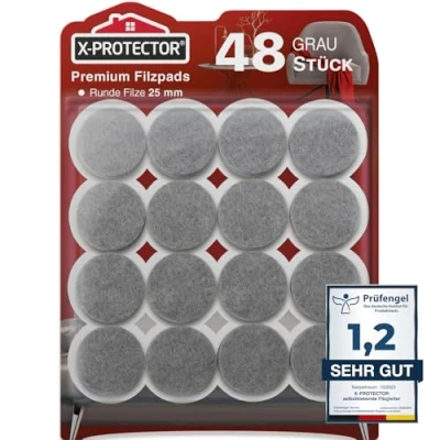 Abbildung von X Protector Filzgleiter 48 Stück 25 mm Prämie Möbelgleiter Grau Dicker Filz Selbstklebend Bodenschoner für Stühle Große Menge an Schützen Sie Ihre Holzfußböden!