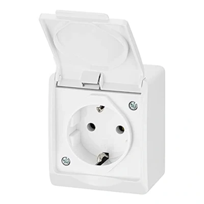Abbildung von ELEKTRO PLAST Aufputz 1 Fach Einfach Steckdose IP44 Wassergeschützt Außenbereich Weiß