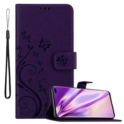 Abbildung von Cadorabo Hülle kompatibel mit Samsung Galaxy S10 Plus Blumen Design aus Kunst Leder Flip Klappbare Stoßfeste Magnetische [Standfunktion] [Kartenfächern] Cover für Tasche in Lila