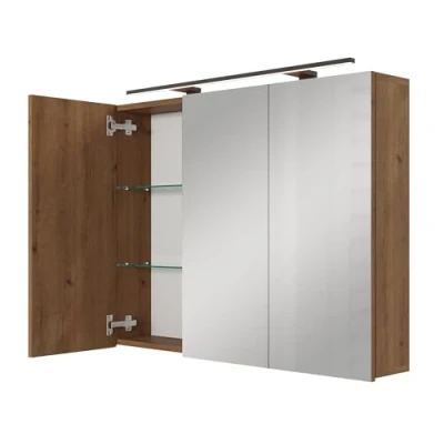 Abbildung von Planetmöbel ARIA Spiegelschrank Bad mit Beleuchtung 90 cm breit Badschrank hängend Spiegel Gold Eiche, Leuchte und Steckdose, Gäste WC x 70 16