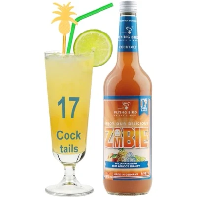 Abbildung von Cocktail Zombie 28% Vol. Bar Premix für 17 fertige Cocktails mit Alkohol Flasche 0,7 l allen Zutaten Einfach Ananassaft mixen