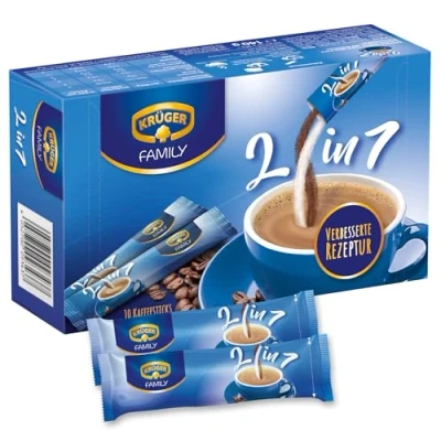Abbildung von KRÜGER Family 2 in 1, Instant Kaffee Sticks mit löslichem &amp; Kaffeeweißer, 10 (14g)