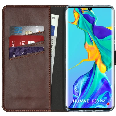 Abbildung von Huawei P30 Pro Hülle Echtleder Selencia Klapphülle Handyhülle Braun