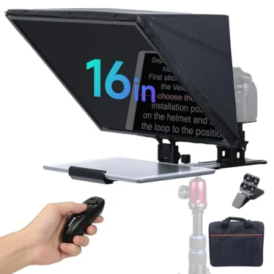 Abbildung von Teleprompter, Moman MT16 Prompter 16 Zoll Kompatibel mit iPad/Tablet/Smartphone APP und Ferngesteuerter Aufnahme von DSLR Kameras/Videokameras, Teleprompter Video Tablet Kamera