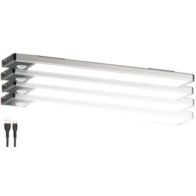 Abbildung von Lunartec Lichtleiste kabellos: 4er Set Akku LED Lichtleiste, Licht &amp; Bewegungssensor, tageslichtweiß (akkubetriebene Leisten Kleiderschrank)