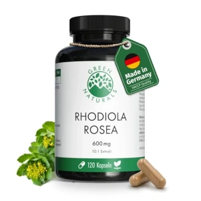 Abbildung von Rhodiola Rosea Kapseln Hochdosiert: 500 mg pro Kapsel mit 3% Rosavinen &amp; 1% Salidrosid 4 Monate Vorrat (120 Kapseln) Rosenwurz Apothekenqualität Green Naturals®