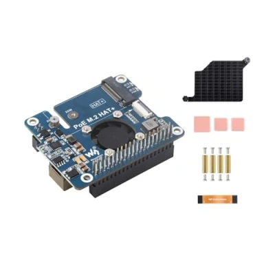 Abbildung von POE M.2 HAT+ Karte Kombiniert Power Over Ethernet HAT und PCIe zu Adapter für Raspberry Pi 5, Unterstützt IEEE 802.3af/at Netzwerk Standard NVME Festplatten der Größe 2230/2242