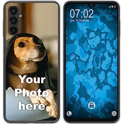Abbildung von PhoneNatic personalisierte Handyhülle für Galaxy A14 5G in Clear Custom Case zum selbst gestalten mit eigenem Foto Bild Text individuell