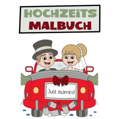 Abbildung von Hochzeit Malbuch als Gastgeschenk für Kinder zur Beschäftigung auf der Hochzeitsfeier: Hochzeitsmalbuch A4 Format 30 Motive einseitig bedruckt 60 Seiten