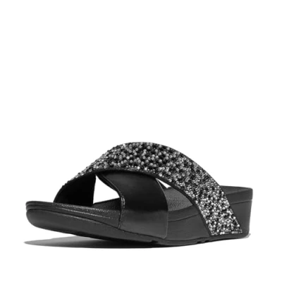 Abbildung von Fitflop LULU Crystalmix Metallic Cross Pantolette hoch, Damen, Größe: 37, All black Kunststoff