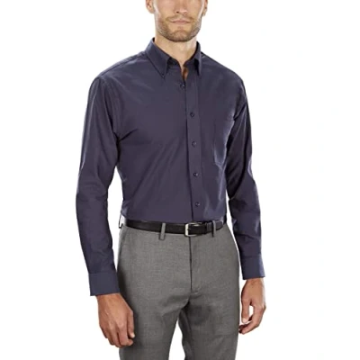 Abbildung von Van Heusen Herren Kleid Hemd Regular Fit Oxford Solid Buttondown Kragen, Navy, Mittel