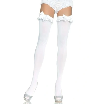 Abbildung von Leg Avenue Overknees Weiße Strümpfe mit weißer Schleife Verspieltes Accessoire für den betörenden Auftritt