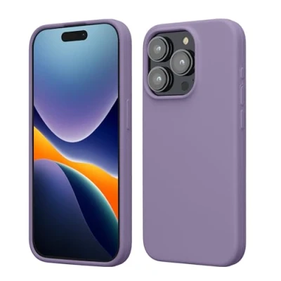 Abbildung von kwmobile Hülle für das iPhone 15 Pro Silikon Handy Case stoßfeste Handyhülle mit weicher Oberfläche Veilchen Lila