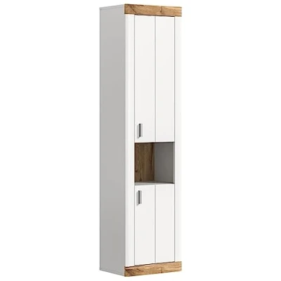 Abbildung von xonox.home Badezimmer Laredo X2NE4751 Hochschrank hängend Schrank in Front weiß matt Tiefzieh Korpus Melamin Abs. Nox Oak Nb., ca. 45x172x30 cm