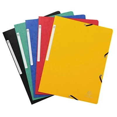 Abbildung von Exacompta 5520E 5er Pack Eckspanner Mappen. Aus extra starkem Colorspan Karton DIN A4 mit 2 Gummizügen und Rückenschild farbig sortiert Sammelmappe Dokumentenmappe