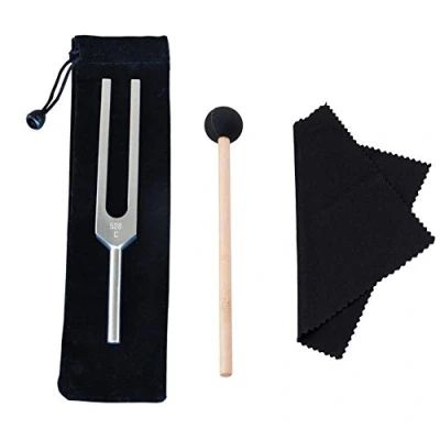 Abbildung von Stimmgabel, 528 Hz Stimmgabel mit Silikon Hammer und Reinigungstuch für DNA Reparatur Heilung pädagogisches Instrument