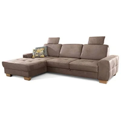 Abbildung von Cavadore Ecksofa Puccino mit Federkern, verstellbarer Sitztiefe und 2 Kopfstützen / Sofa in L Form im Landhaus Design 281 x 86 178 cm Mikrofaser hellbraun