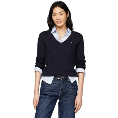Abbildung von Tommy Hilfiger Cable Strickpullover, Damen, Größe: XS, Desert sky