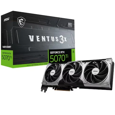 Abbildung von MSI GeForce RTX 5070 Ti 16G Ventus 3X OC — 16GB GDDR7 (28Gbps/256 bit), PCIe 5X 16, Boost: 2482 MHz, HDMI 2.1b, DisplayPort 2.1b